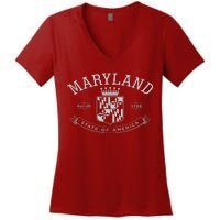 Maryland Stylized Emblem EST 1788 State of America Women's V-Neck T-Shirt