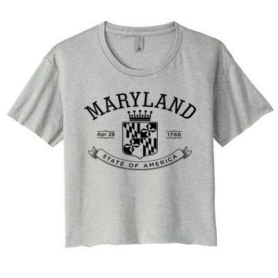 Maryland Stylized Emblem EST 1788 State of America Women's Crop Top Tee