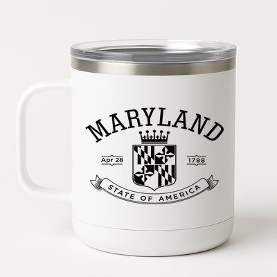 Maryland Stylized Emblem EST 1788 State of America 12 oz Stainless Steel Tumbler Cup