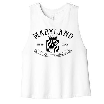 Maryland Stylized Emblem EST 1788 State of America Women's Racerback Cropped Tank