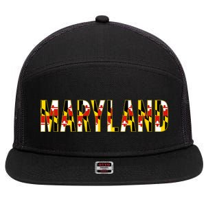 Maryland Word Flag 7 Panel Mesh Trucker Snapback Hat