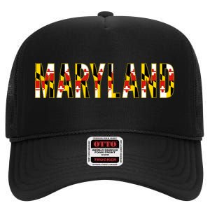 Maryland Word Flag High Crown Mesh Back Trucker Hat