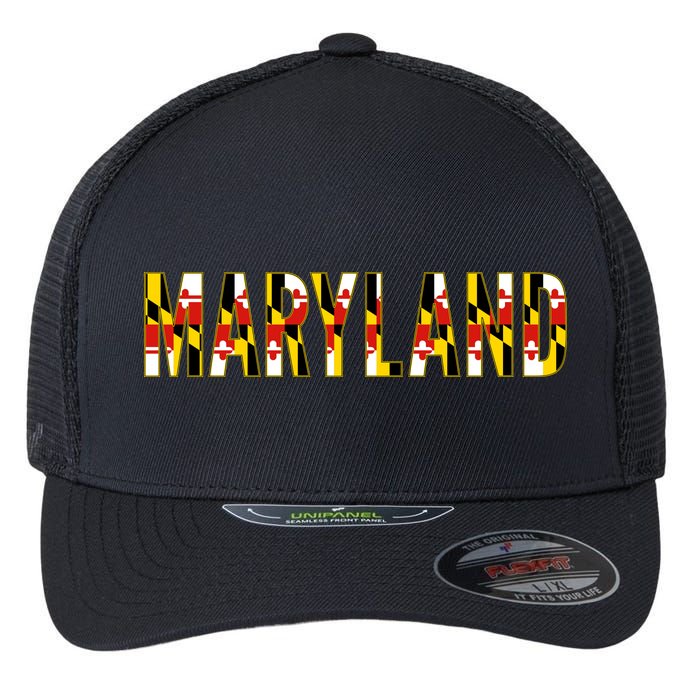 Maryland Word Flag Flexfit Unipanel Trucker Cap