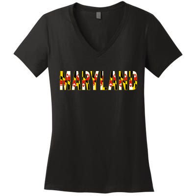 Maryland Word Flag Women's V-Neck T-Shirt