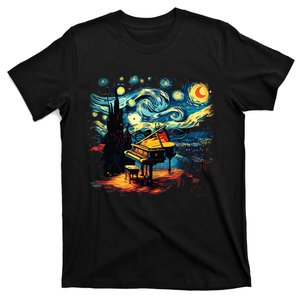 Music Art Style Starry Night Piano Musician T-Shirt