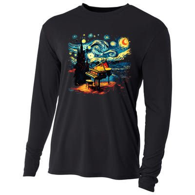 Music Art Style Starry Night Piano Musician Cooling Performance Long Sleeve Crew