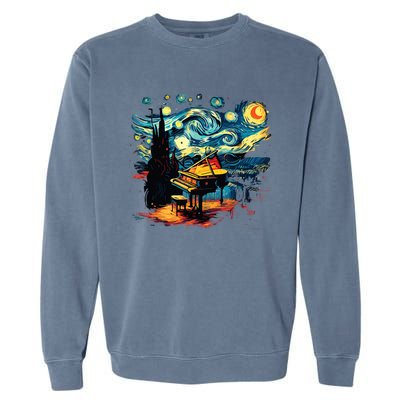 Music Art Style Starry Night Piano Musician Garment-Dyed Sweatshirt