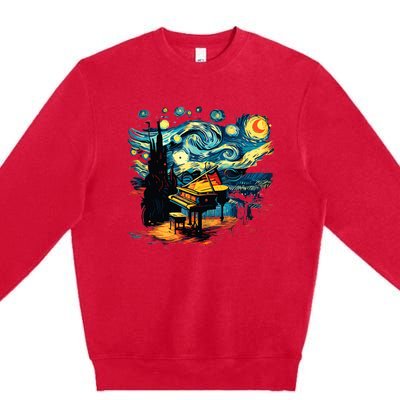 Music Art Style Starry Night Piano Musician Premium Crewneck Sweatshirt