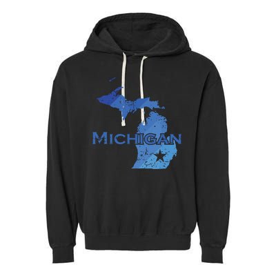 Michigan American State Outline Map Usa Garment-Dyed Fleece Hoodie