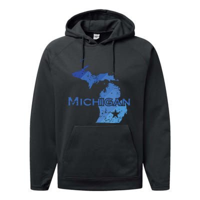 Michigan American State Outline Map Usa Performance Fleece Hoodie