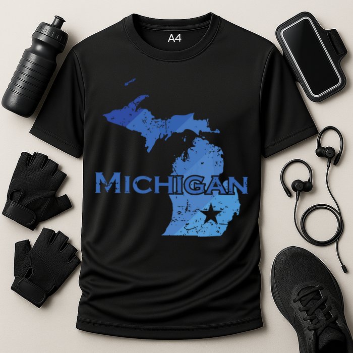 Michigan American State Outline Map Usa Cooling Performance Crew T-Shirt