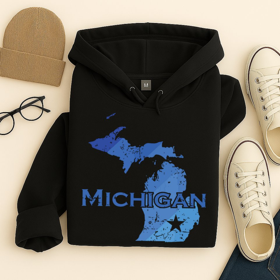 Michigan American State Outline Map Usa Hoodie