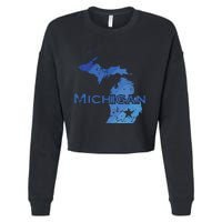 Michigan American State Outline Map Usa Cropped Pullover Crew