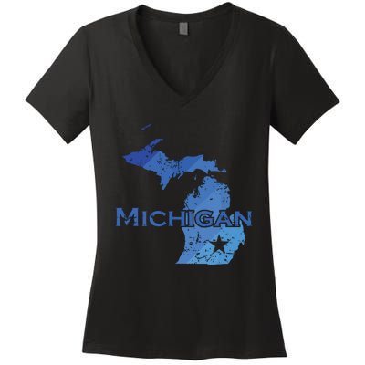 Michigan American State Outline Map Usa Women's V-Neck T-Shirt