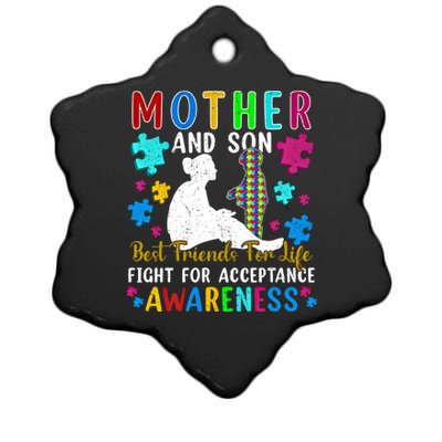 Mother And Son Best Friends For Life Autism Mom Awareness Great Gift Ceramic Star Ornament