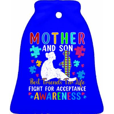 Mother And Son Best Friends For Life Autism Mom Awareness Great Gift Ceramic Bell Ornament