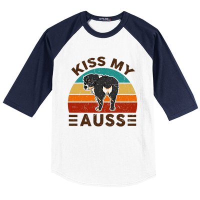 Mini Australian Shepherd Kiss My Auss Funnny Dog Baseball Sleeve Shirt