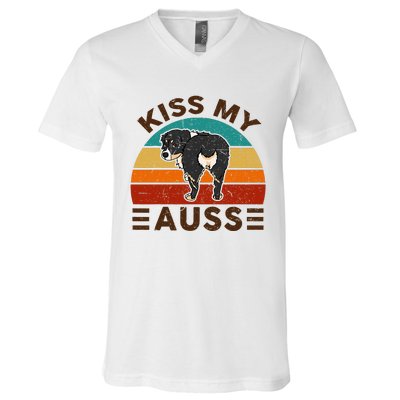 Mini Australian Shepherd Kiss My Auss Funnny Dog V-Neck T-Shirt