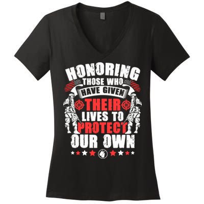 Military American Soldier Memorial Honoring Women's V-Neck T-Shirt