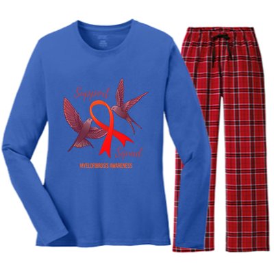 Myelofibrosis Awareness Support Squad Gift Women's Long Sleeve Flannel Pajama Set 