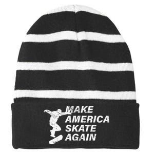 Make America Skate Again Cool Skateboard Gift Striped Beanie with Solid Band