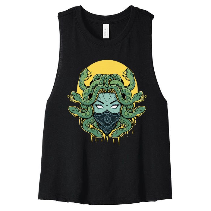 Medusa Abstract Snakes Greek Mythology Gangster Women's Racerback Cropped Tank