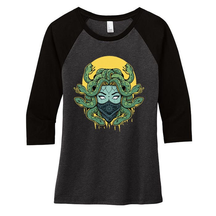 Medusa Abstract Snakes Greek Mythology Gangster Women's Tri-Blend 3/4-Sleeve Raglan Shirt