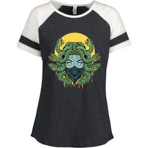 Medusa Abstract Snakes Greek Mythology Gangster Enza Ladies Jersey Colorblock Tee