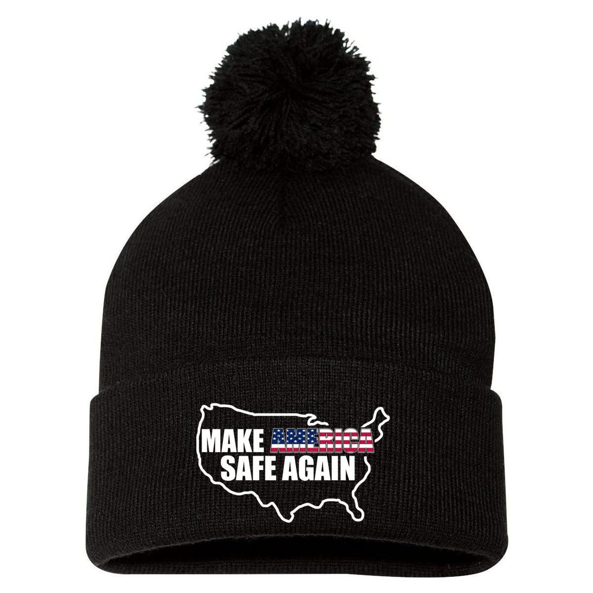 Make America Safe Again Flag Pom Pom 12in Knit Beanie