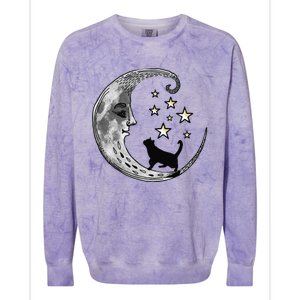 Moon And Stars With Black Cat Colorblast Crewneck Sweatshirt