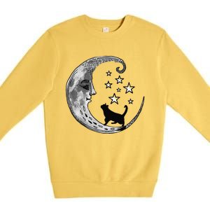 Moon And Stars With Black Cat Premium Crewneck Sweatshirt