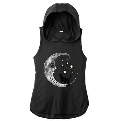 Moon And Stars With Black Cat Ladies PosiCharge Tri-Blend Wicking Draft Hoodie Tank