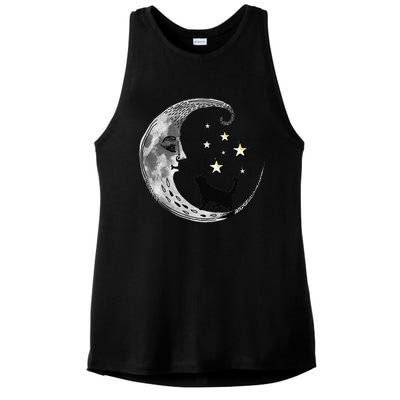 Moon And Stars With Black Cat Ladies PosiCharge Tri-Blend Wicking Tank