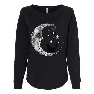 Moon And Stars With Black Cat Womens California Wash Sweatshirt