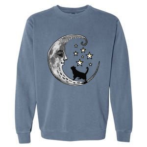 Moon And Stars With Black Cat Garment-Dyed Sweatshirt