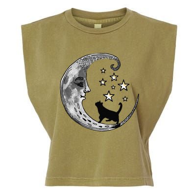 Moon And Stars With Black Cat Garment-Dyed Women's Muscle Tee