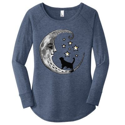 Moon And Stars With Black Cat Women's Perfect Tri Tunic Long Sleeve Shirt