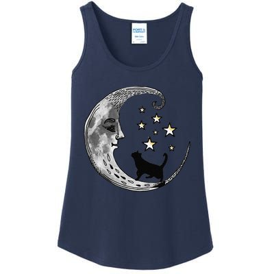 Moon And Stars With Black Cat Ladies Essential Tank