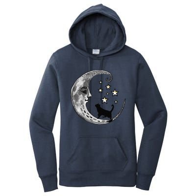 Moon And Stars With Black Cat Women's Pullover Hoodie