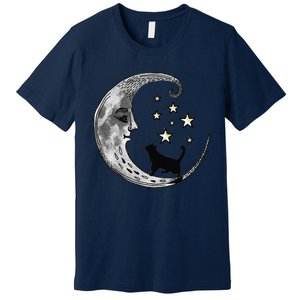 Moon And Stars With Black Cat Premium T-Shirt