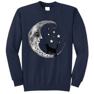 Moon And Stars With Black Cat Tall Sweatshirt