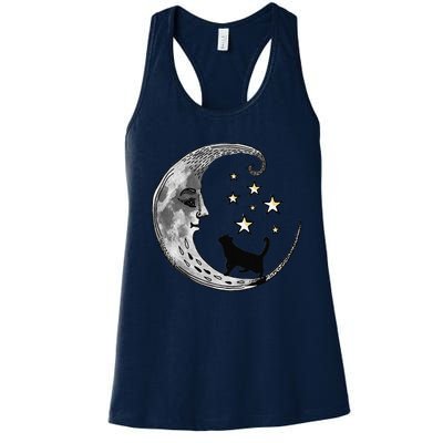 Moon And Stars With Black Cat Women's Racerback Tank