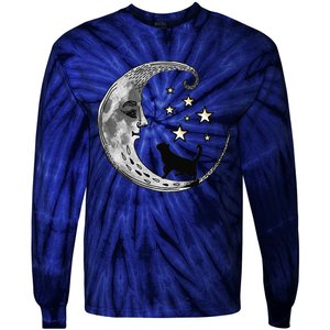 Moon And Stars With Black Cat Tie-Dye Long Sleeve Shirt