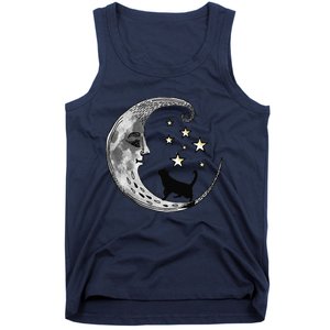 Moon And Stars With Black Cat Tank Top