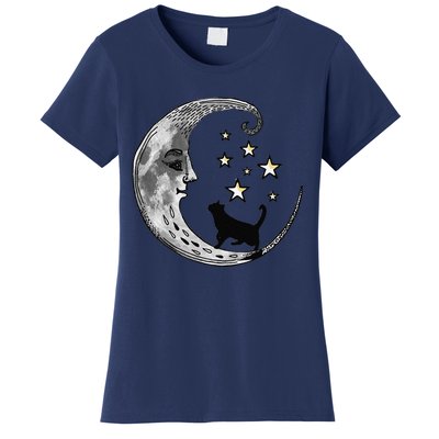 Moon And Stars With Black Cat Women's T-Shirt