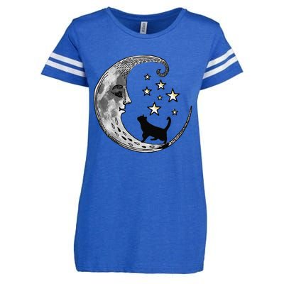 Moon And Stars With Black Cat Enza Ladies Jersey Football T-Shirt