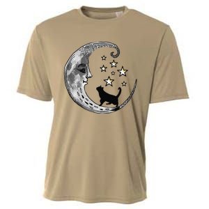 Moon And Stars With Black Cat Cooling Performance Crew T-Shirt