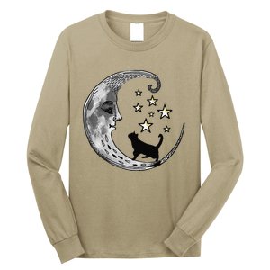 Moon And Stars With Black Cat Long Sleeve Shirt