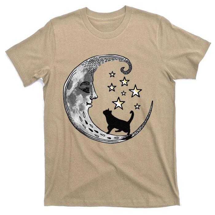 Moon And Stars With Black Cat T-Shirt