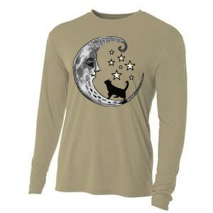 Moon And Stars With Black Cat Cooling Performance Long Sleeve Crew